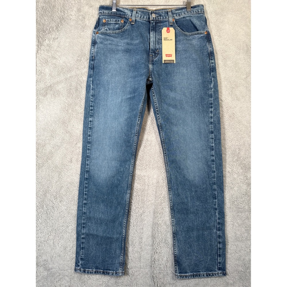 Levis 505 Regular Fit Mens Jeans Size W32 L32 Blue Denim NWT Chore Cowboy Biker - Picture 1 of 7